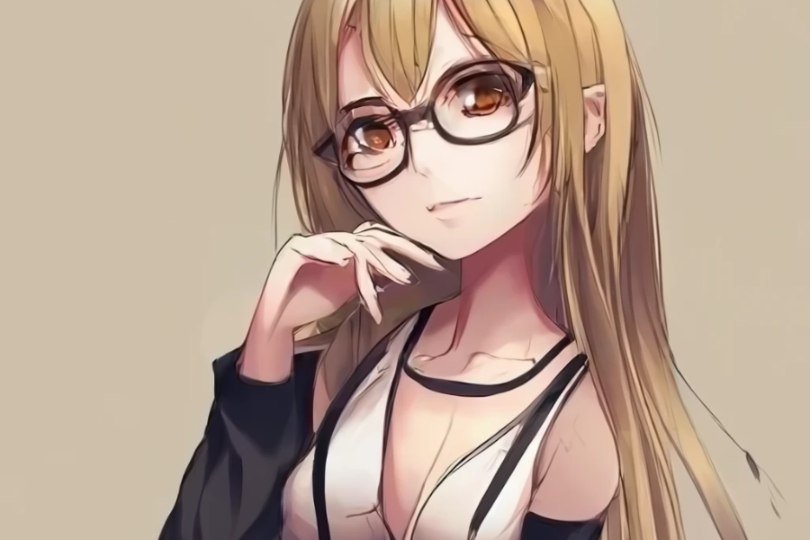 blonde glasses tan anime